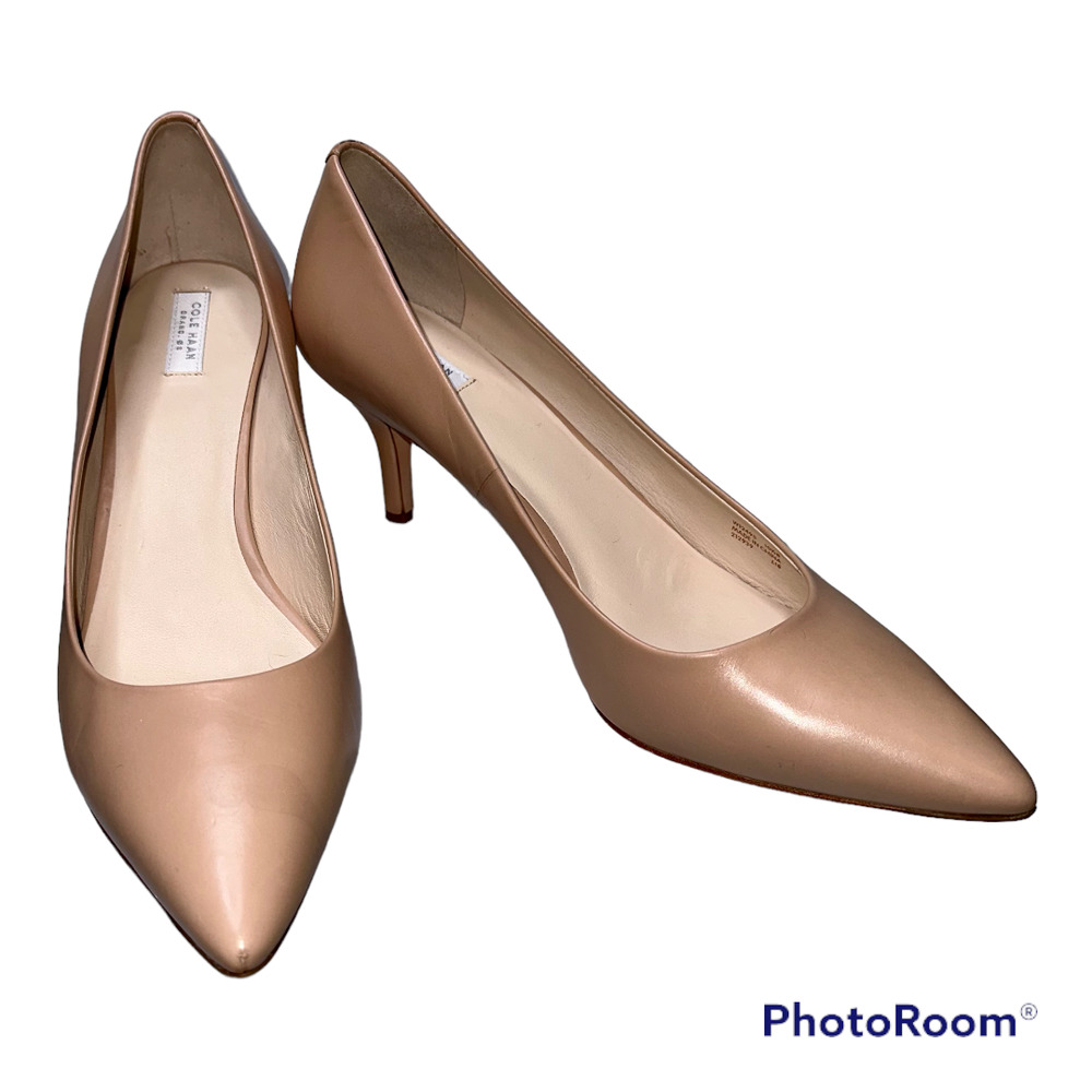 Cole Haan Women's Tan Pointed-Toe Kitten-Heels Size 10.5B